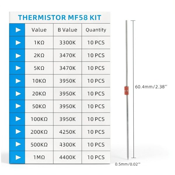 NTC Thermistors KOKISO 10-Value Kit 100pcs Glass Sealed Sensors-2