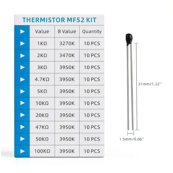 NTC Thermistors MF52 3950K 10-Value 100PCS Inrush Limiter Kit KOKISO-2