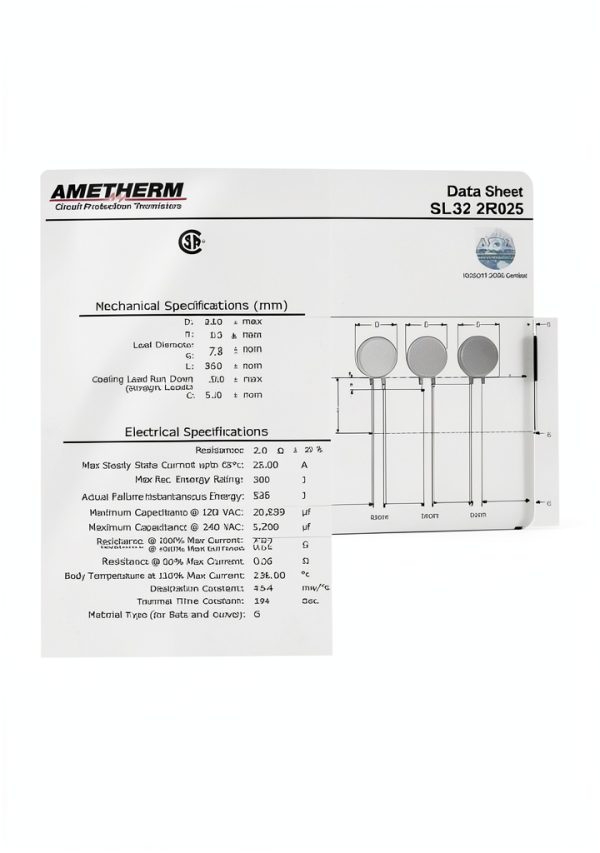 Ametherm SL32 2R025 (Pack of 2) Aqua-Rite Thermistor, ICL 2 OHM 20% 25A 30MM-1